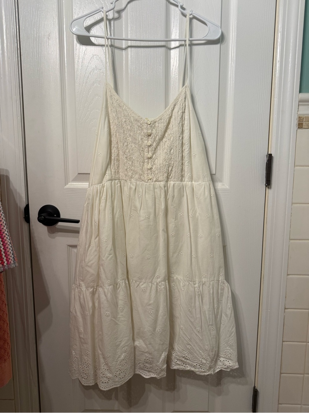 Levi's Cream Eyelet Tiered Midi Dress with Lace Bodice